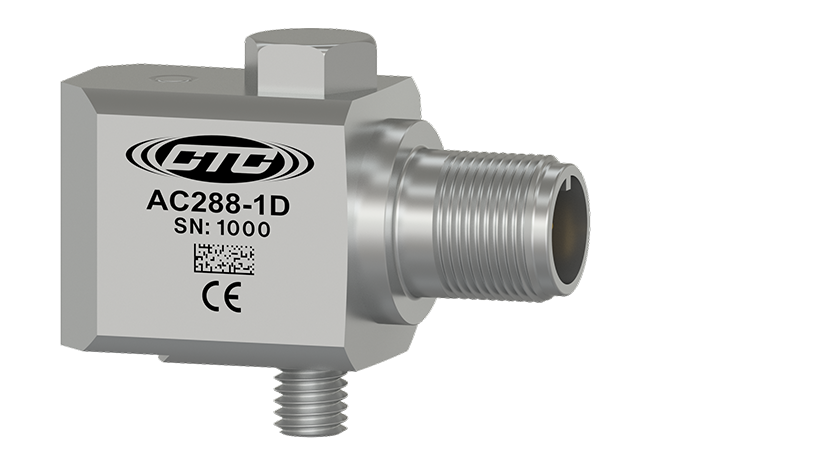 A render of a CTC standard size, side eixt, high temperature resistant accelerometer