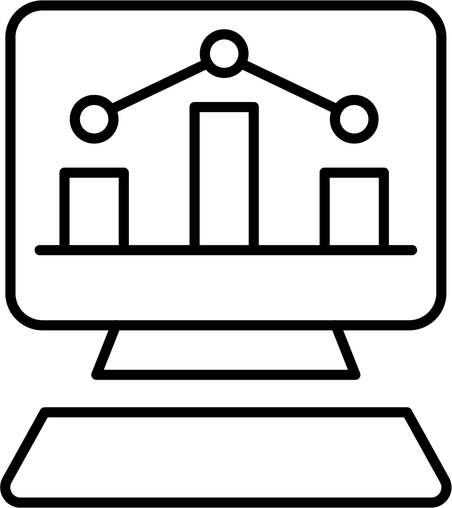 black and white line drawing of a computer screen with a chart