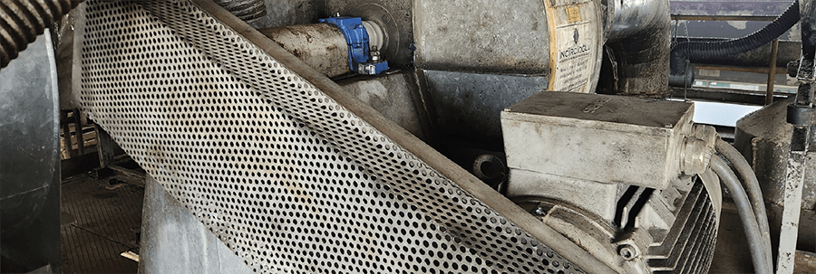 A photograph of a belt-driven fan system