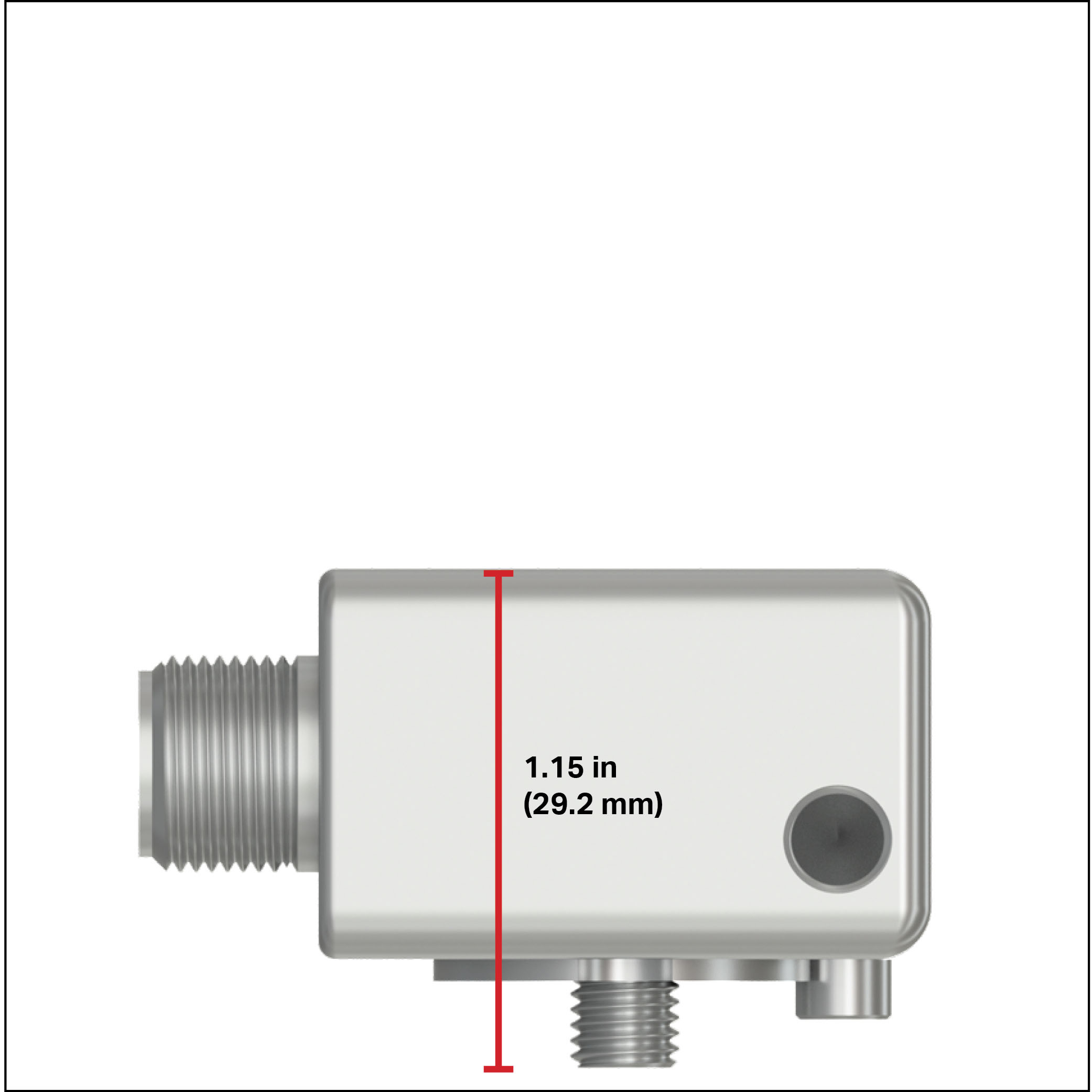 TREA331 Legacy triaxial accelerometer with a height dimension of 1.15 inches shown.