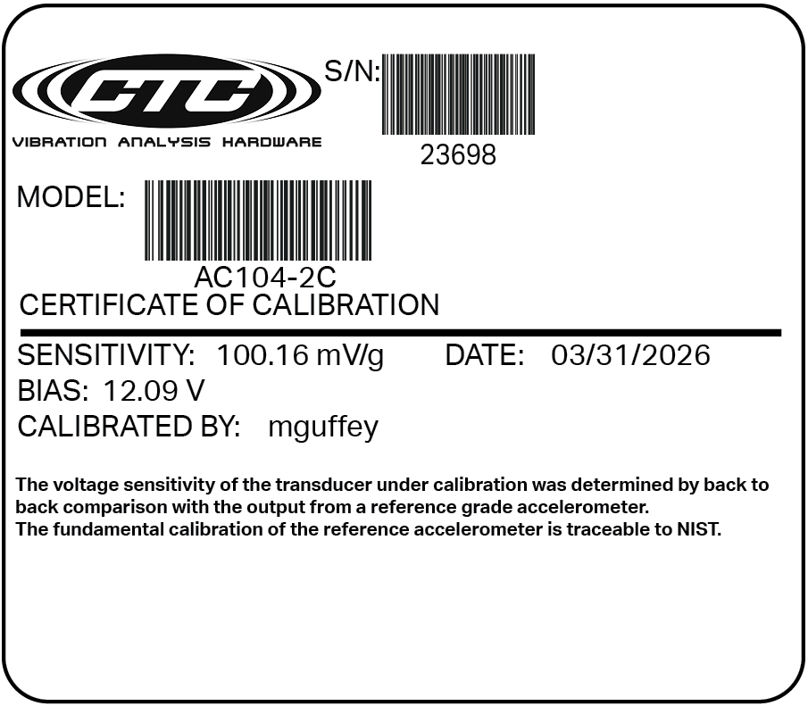 A CTC sensor calibration label