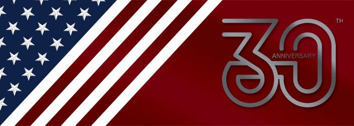 american flag and 30th anniversary logo