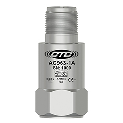 Side view of a top exit AC963-1A standard size industrial accelerometer