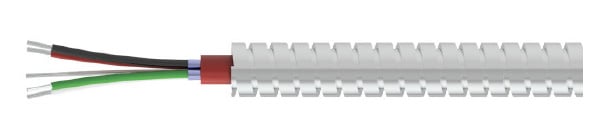 side view of CTC's CB218 red FEP jacketed cable with stainless steel outer armor