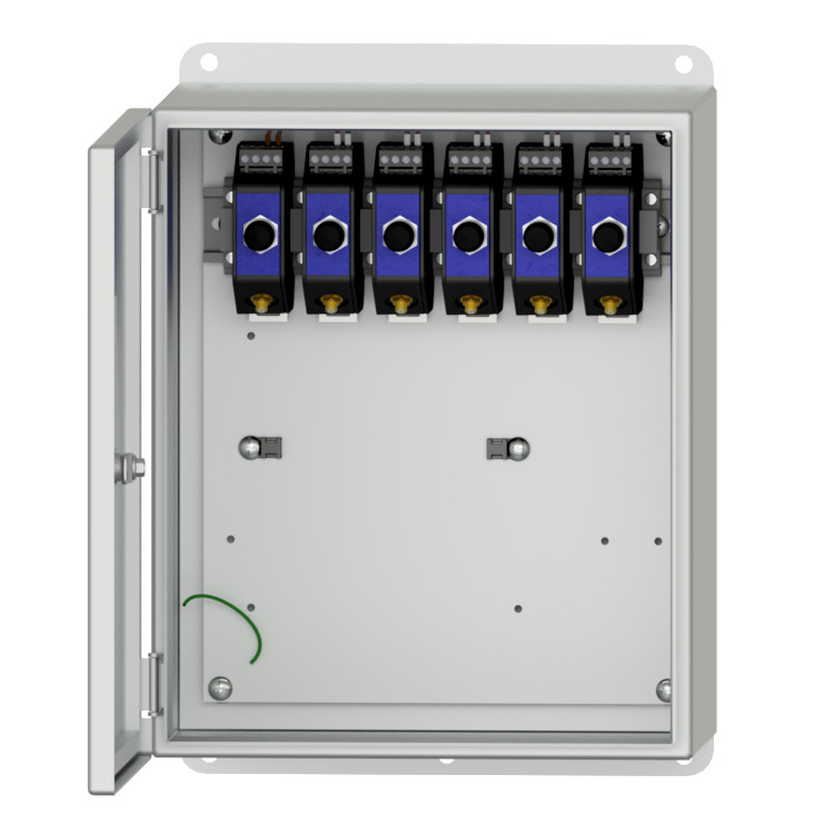 image of an open PXE250 stainless steel enclosure with 6 mounted drivers.