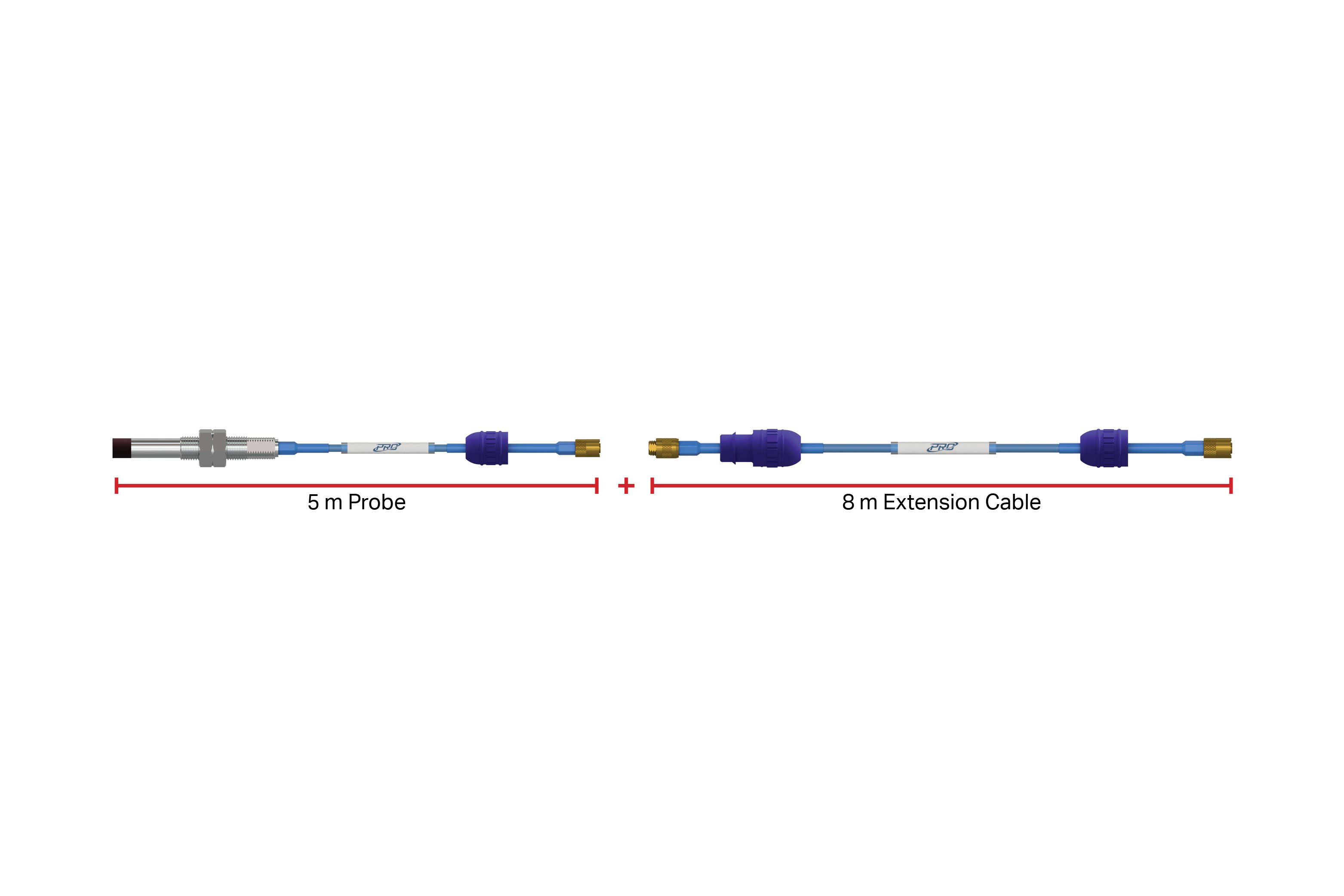 picture of a 5-meter PRO proximity probe and an 8-meter PRO proximity probe extension cable