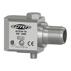Side view of a side exit AC934 standard size industrial accelerometer