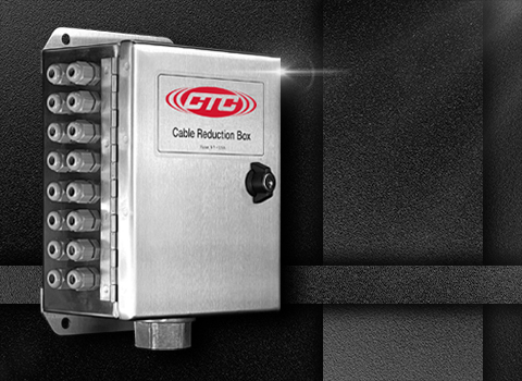 Stainless Steel Cable reduction box with lid closed and cord grips on left side