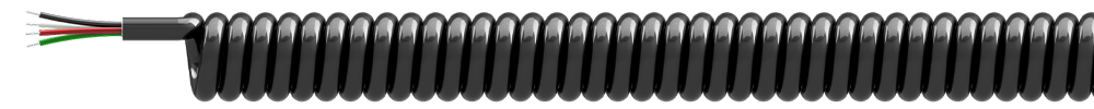 A render of CTC CB117 black polyurethane jacketed coiled cable.