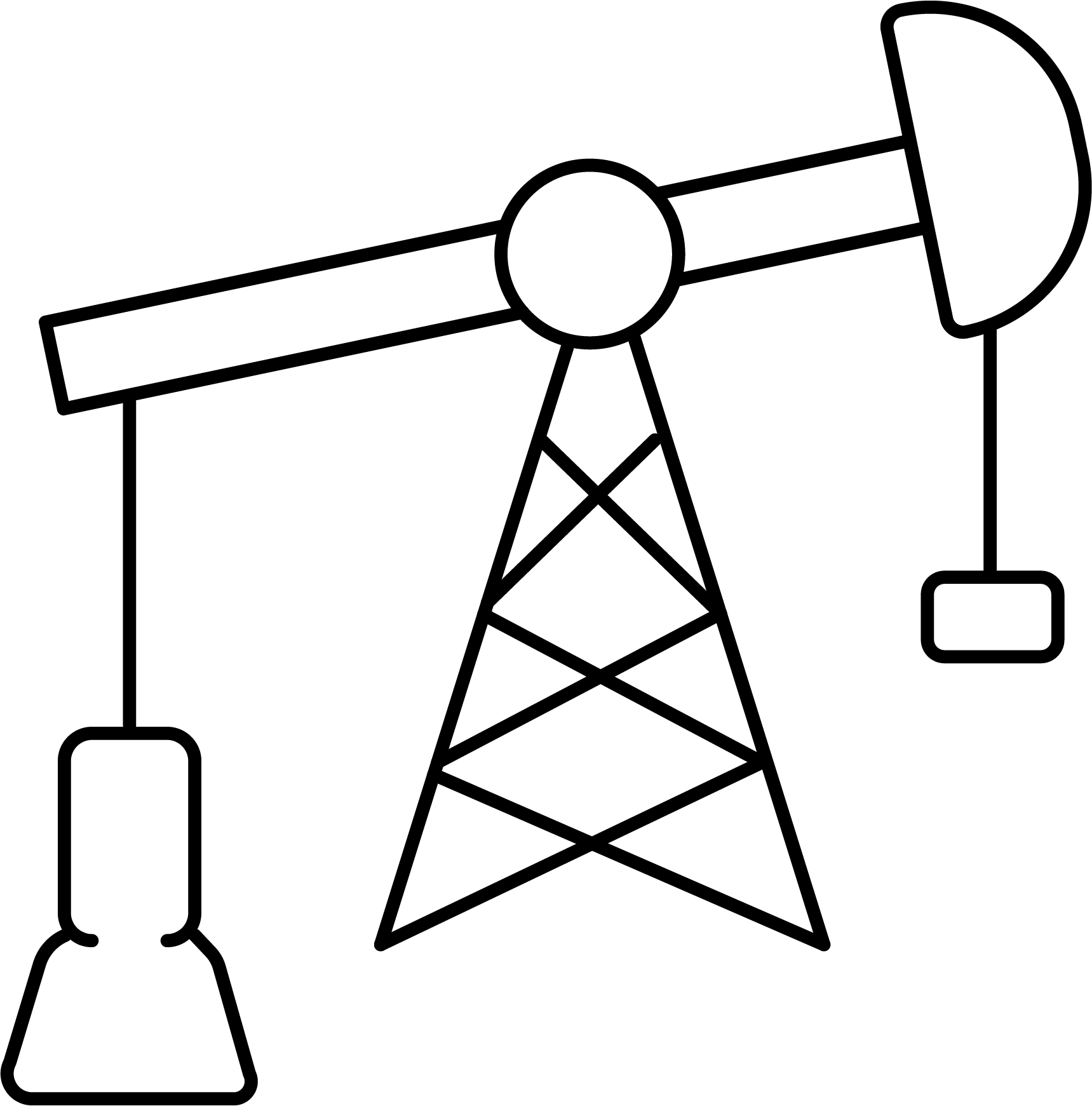 black and white line drawing of an oil rig