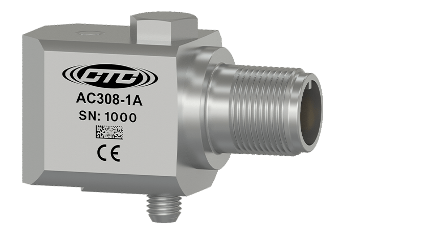 A render of CTC's AC308 standard size, side exit, high temperature accelerometer.