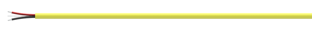 A render of CTC CB111, yellow FEP-jacketed, two-conductor cable