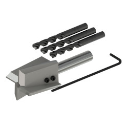 A render of a CTC MH117-3A accelerometer installation tool kit with spot face and drill bits.