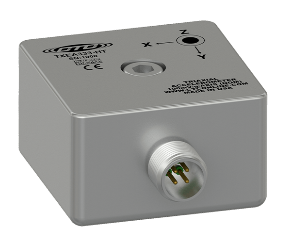 A render of CTC's TXEA333-HT standard size traixial high temperature accelerometer.
