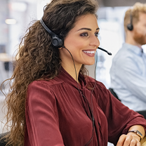Female customer service representative wearing a headset
