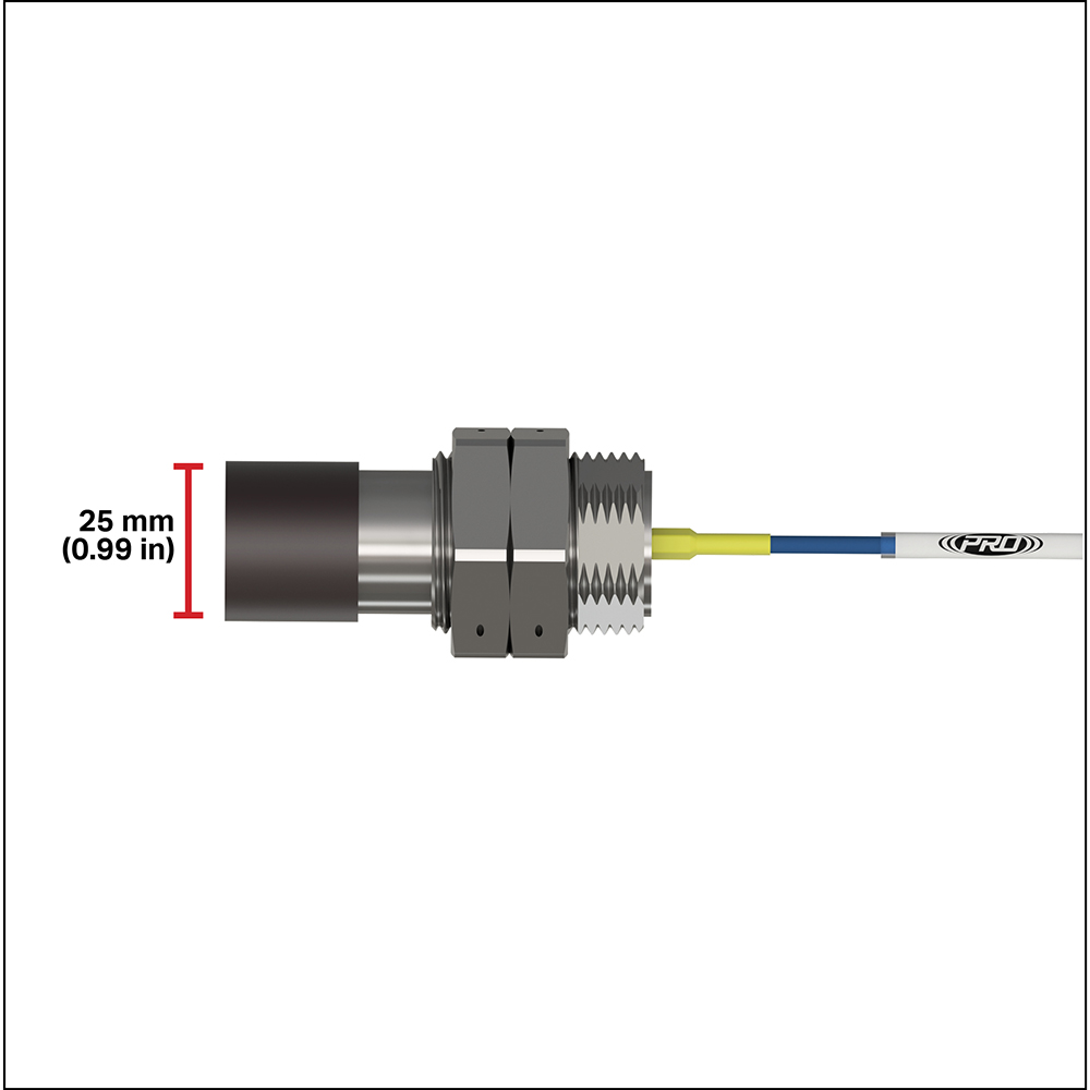 PRO Line proximity probe tip with red measurement line showing probe tip height of 25 millimeters
