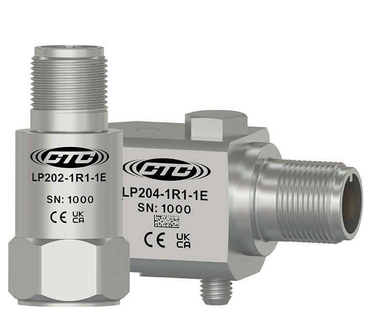 A stainless steel, top exit LP202 loop power sensor next to a stainless steel, side exit LP204 loop power sensor.