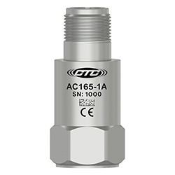 A render of a stainless steel CTC Line standard size, top exit AC165 accelerometer