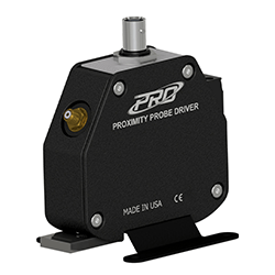 A render of a PRO Line FFv 5 mm proximity probe driver with a grey faceplate.