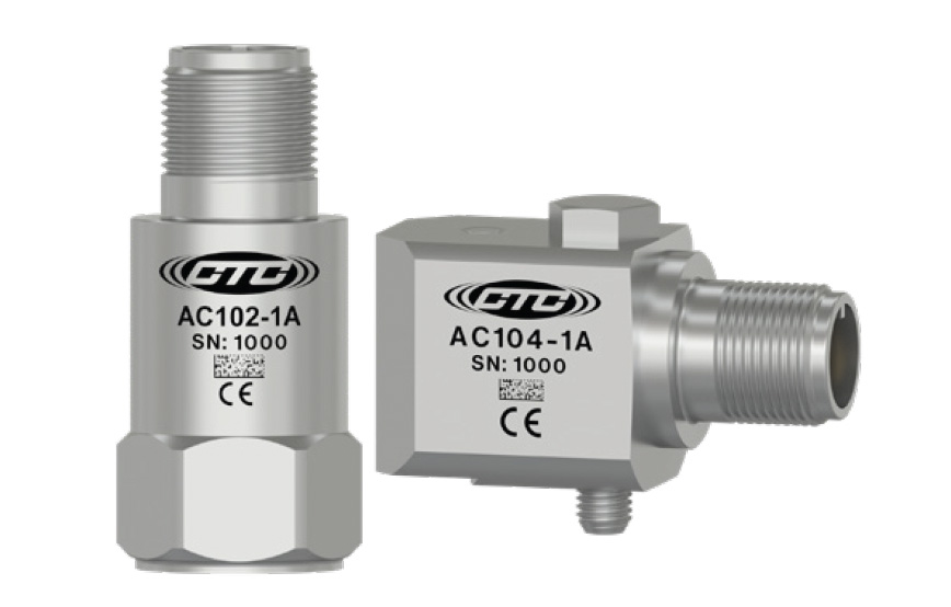 A stainless steel, top exit AC102 Condition Monitoring Sensor and a stainless steel, side exit AC103 Condition Monitoring Sensor