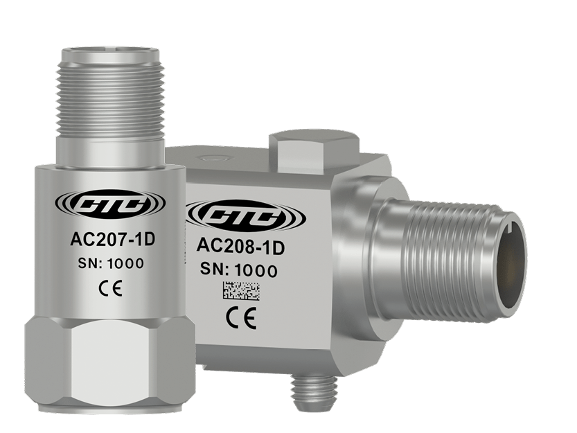 A render of a standard size AC207 top exit accelerometer and AC208 side exit accelerometer