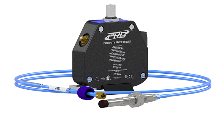8 mm intrinsically safe proximity probe driver with coiled extension cable and probe tip